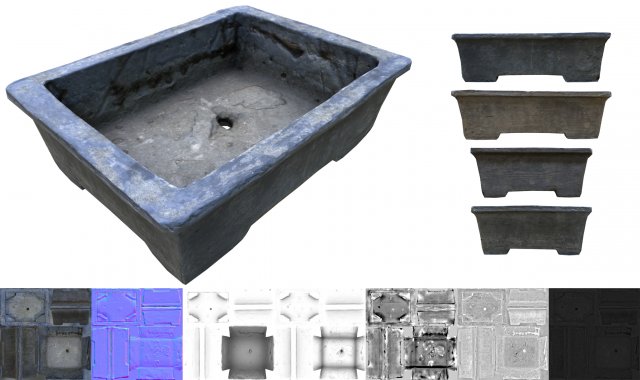 cement bonsai pot Modello 3D .c4d .max .obj .3ds .fbx .stl .blend 