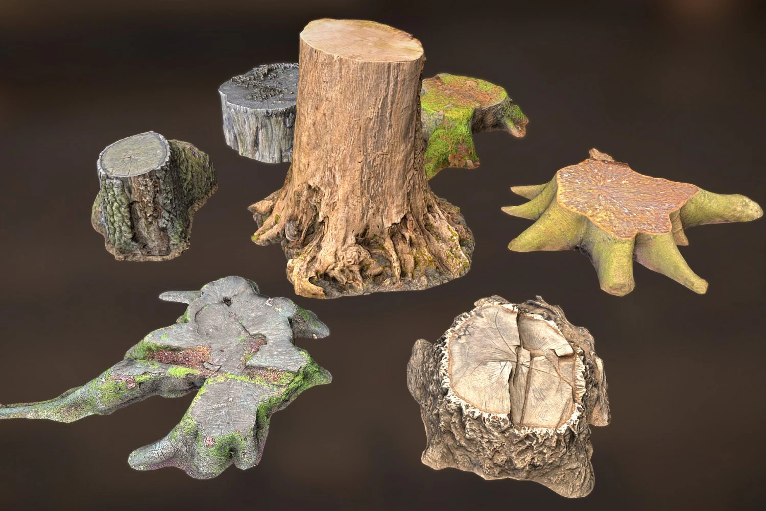7 tree stumps 3D Model .c4d .max .obj .3ds .fbx .stl .blend