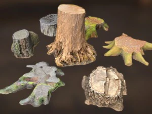 7 Baumst&uuml;mpfe 3D Modell