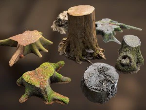 7 tree stumps 3D Model