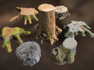 7 tree stumps 3D Model