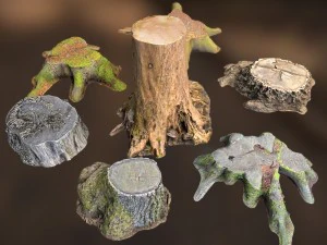 7 tree stumps 3D Model