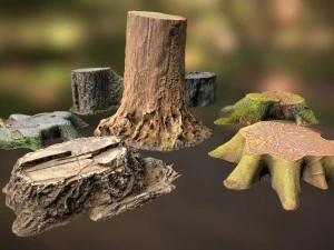 7 tree stumps 3D Model