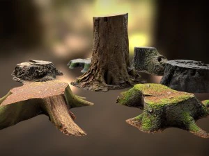 7 tree stumps 3D Model