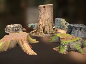 7 tree stumps 3D Model