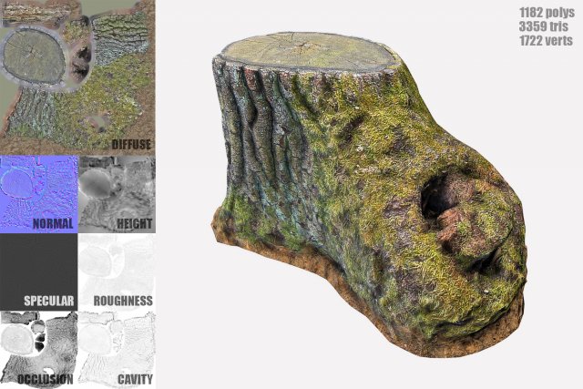 mossy tree stump Modelo 3D .c4d .max .obj .3ds .fbx .stl .blend 