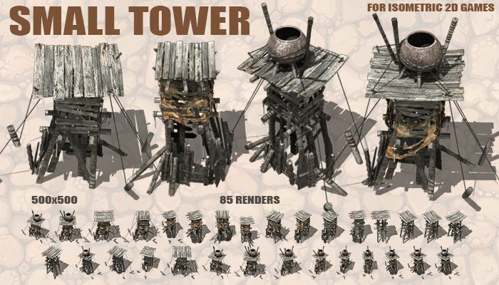 small towers for isometric 2d games CG Textures .c4d .max .obj .3ds .fbx .stl .blend