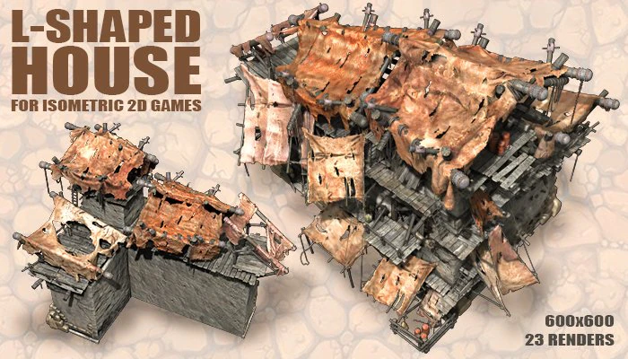 l-shaped house for isometric games CG Textures .c4d .max .obj .3ds .fbx .stl .blend 