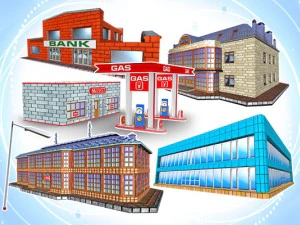 toon textured buildings pack 3D Model
