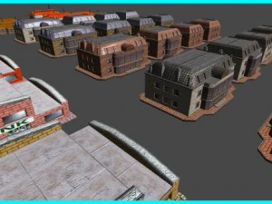 toon textured buildings pack 3D Model