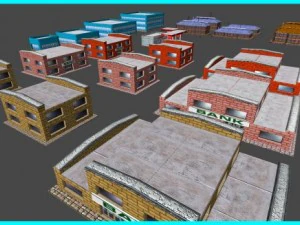 toon textured buildings pack 3D Model