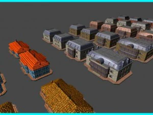 toon textured buildings pack 3D Model