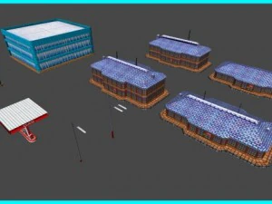 toon textured buildings pack 3D Model
