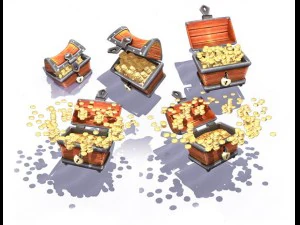 2d gold chest 3D Model