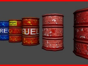 toon metal oil drums barrels 3D 模型