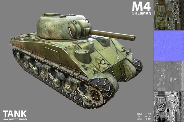 m4 sherman tank 3D Model .c4d .max .obj .3ds .fbx .stl .blend 