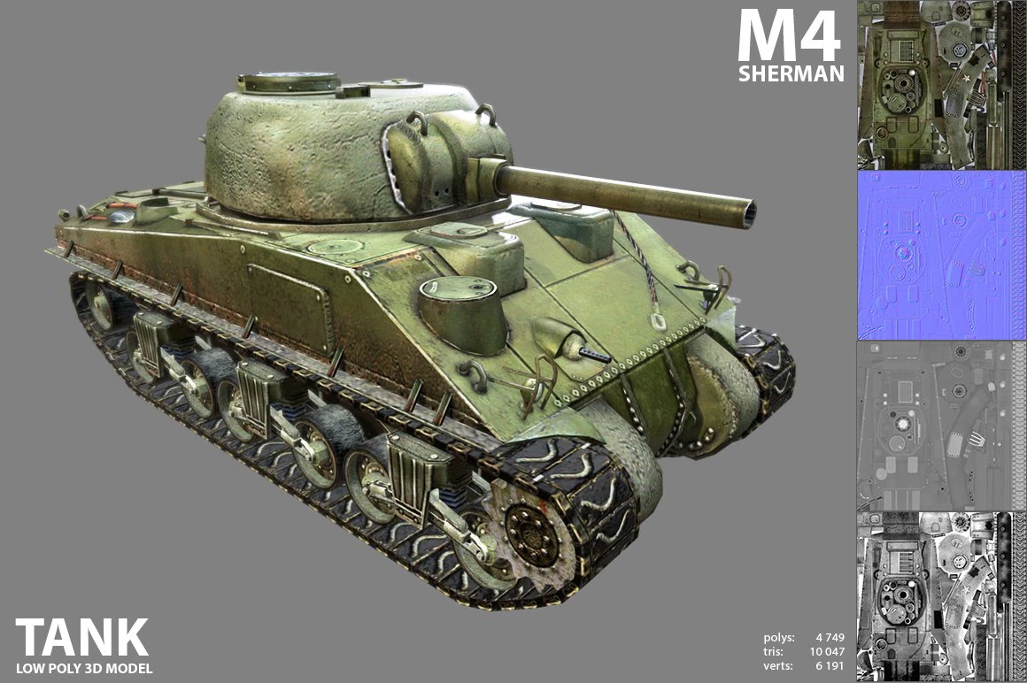 m4 sherman tank 3D Model .c4d .max .obj .3ds .fbx .stl .blend 