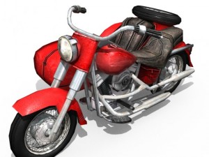 heavy motorcycle with sidecar 3D Model