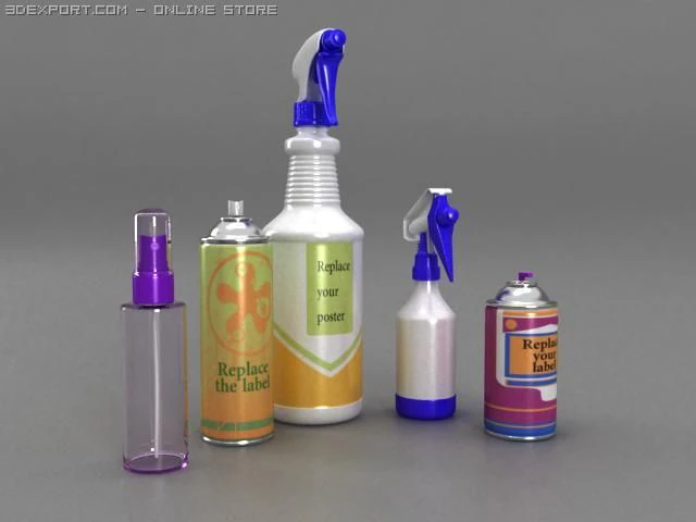 spray bottle collection 01 3D Model .c4d .max .obj .3ds .fbx .stl .blend 