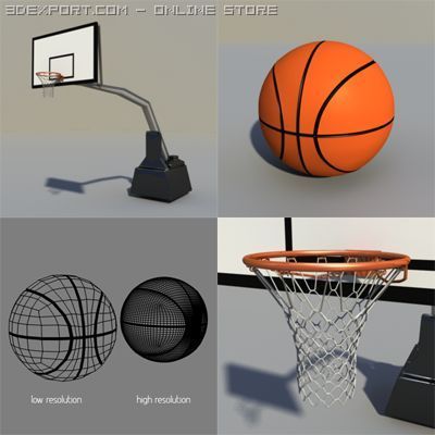 basket hoop with basketball Modello 3D .c4d .max .obj .3ds .fbx .stl .blend