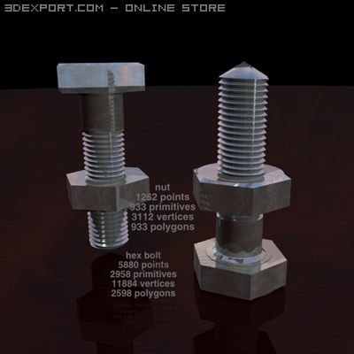 hexagon bolt 3D 模型 .c4d .max .obj .3ds .fbx .stl .blend 