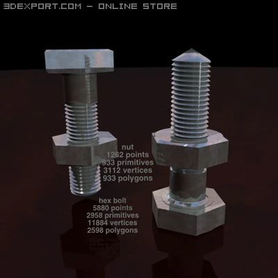 hexagon bolt 3D Model .c4d .max .obj .3ds .fbx .stl .blend 