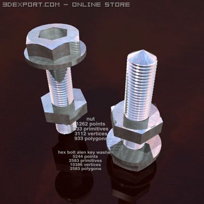 hex bolt allen key washer roun 3D 모델 .c4d .max .obj .3ds .fbx .stl .blend 