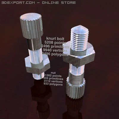 knurl nut and bolt 3D Model .c4d .max .obj .3ds .fbx .stl .blend 