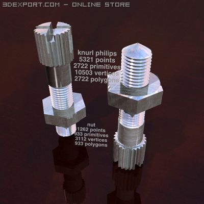 knurled philips head bolt Modelo 3D .c4d .max .obj .3ds .fbx .stl .blend 