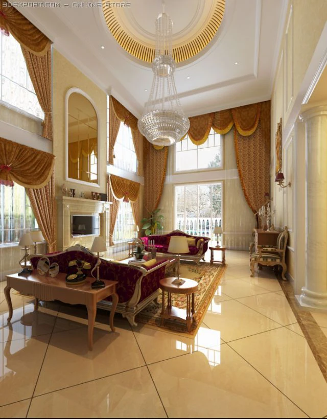 big livingroom 3D Model .c4d .max .obj .3ds .fbx .stl .blend 