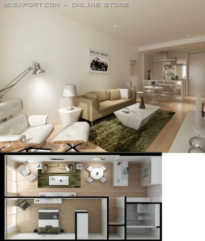 one bedroom 3D Model .c4d .max .obj .3ds .fbx .stl .blend 