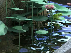 연못 식물과 개구리 3D 모델