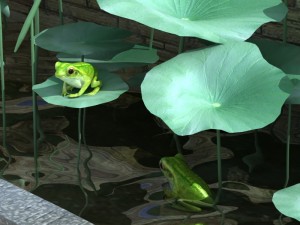 pond plants and frog Modello 3D