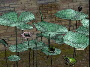 pond plants and frog Modello 3D