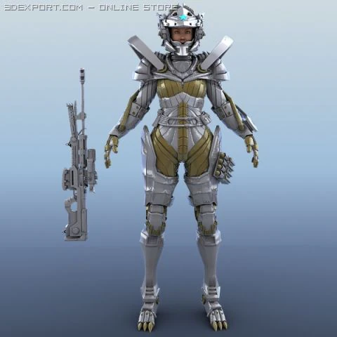armored warrior female 3D Model .c4d .max .obj .3ds .fbx .stl .blend