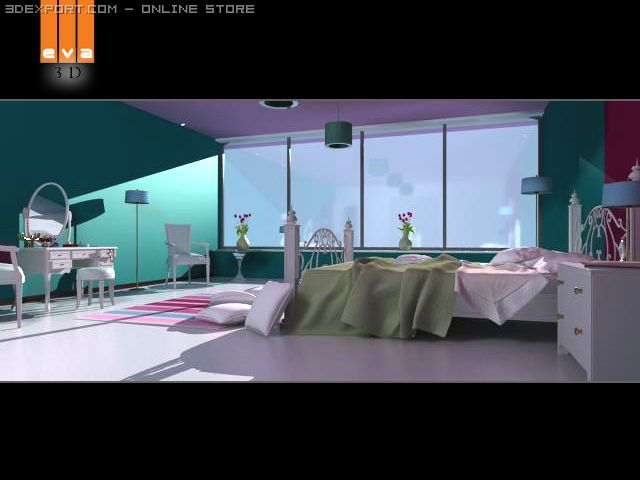 bed room 3D Модель .c4d .max .obj .3ds .fbx .stl .blend 