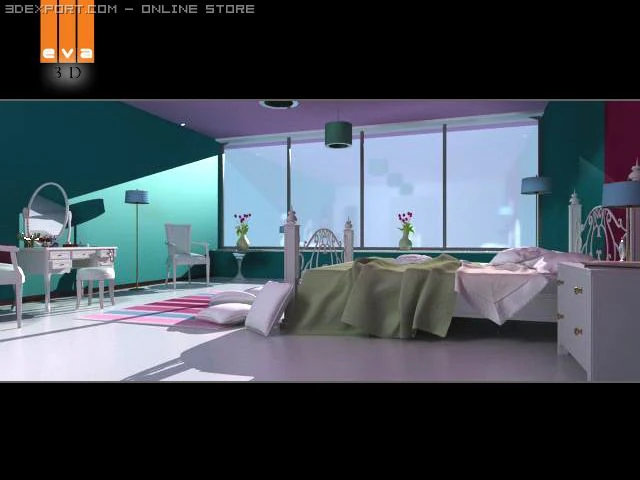 bed room 3D Model .c4d .max .obj .3ds .fbx .stl .blend