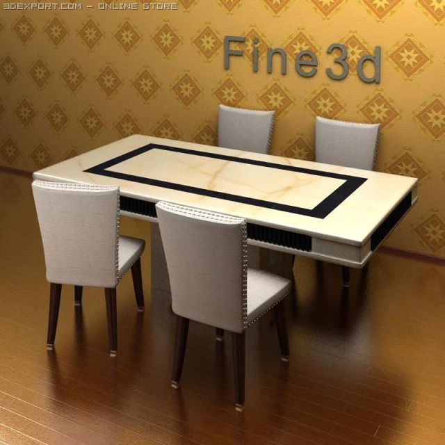 antiquedining table and chair 3D Model .c4d .max .obj .3ds .fbx .stl .blend