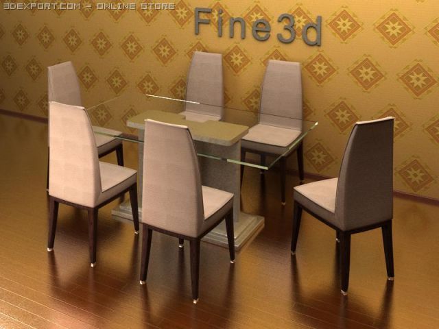 antiquedining table and chair 3D Model .c4d .max .obj .3ds .fbx .stl .blend 