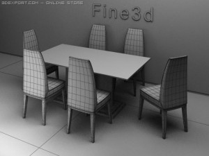 antiquedining table and chair 3D Model