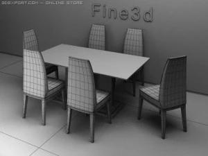 antiquedining table and chair 3D Model