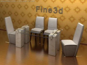 старинный обеденный стол и стул 3D Модель