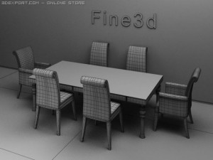 antique09052dining table 3D Model