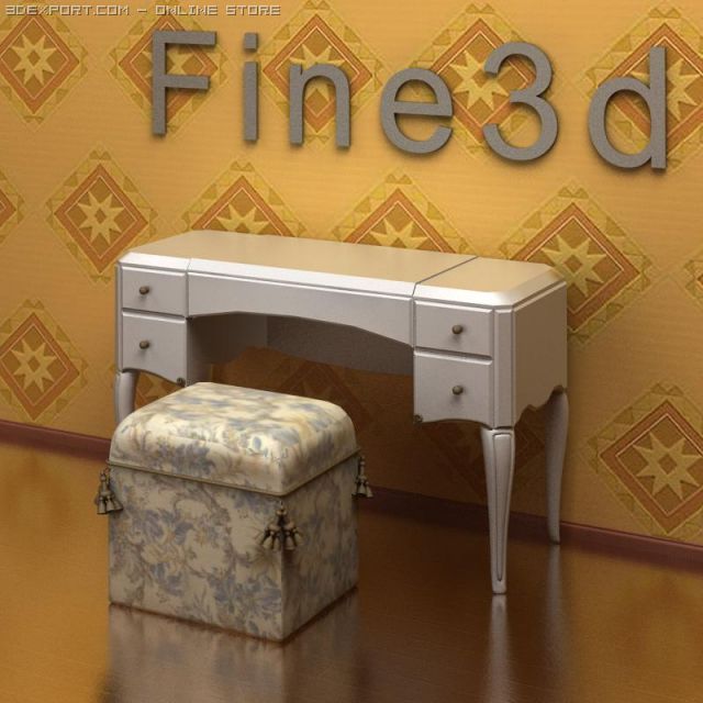 antique09075makeup desk 3D मॉडल .c4d .max .obj .3ds .fbx .stl .blend 