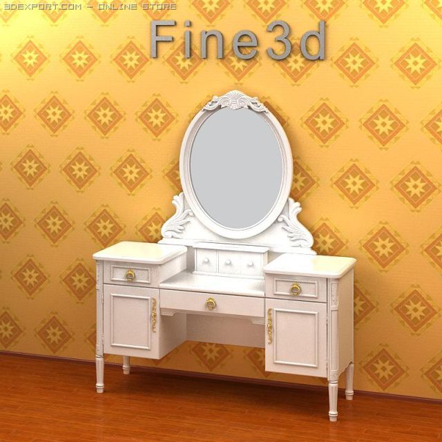 antique09makeup desk09a 3D Model .c4d .max .obj .3ds .fbx .stl .blend 