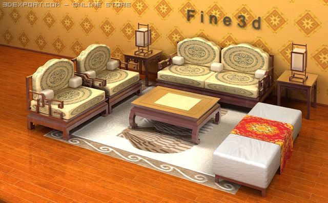 antique04combination sofa019 Model 3D .c4d .max .obj .3ds .fbx .stl .blend 