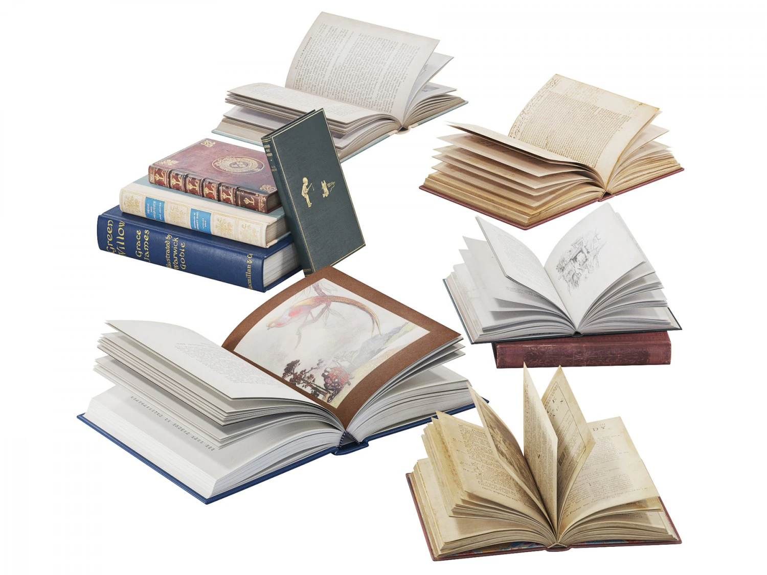 Decorative Books Collection set 5 3D Model .c4d .max .obj .3ds .fbx .stl .blend