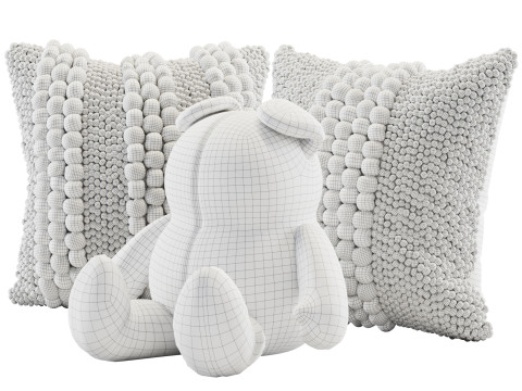 Children Plush Teddy Bear and Pillows Set Model 3D