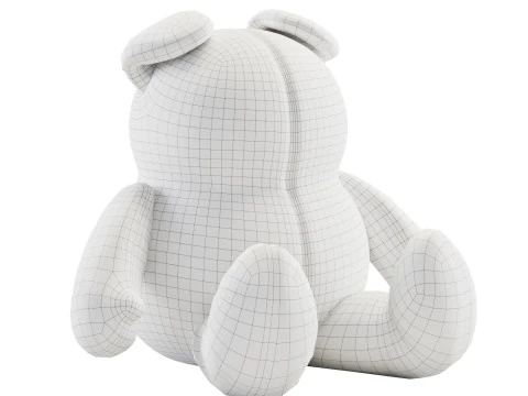 Children Plush Teddy Bear and Pillows Set 3D Model