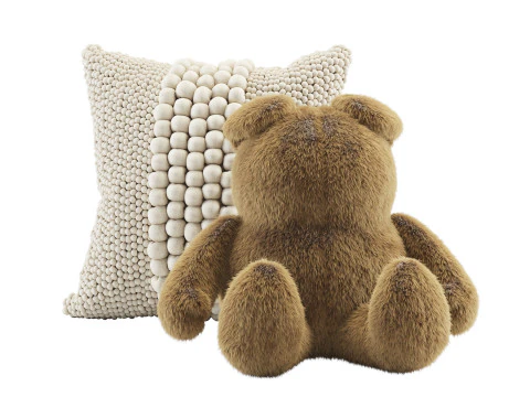 Children Plush Teddy Bear and Pillows Set 3D Model